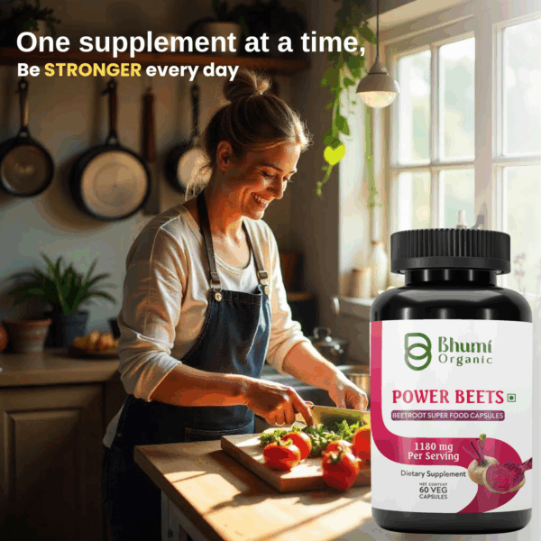 Power Beets Supplement – 1180mg with Beetroot, CoQ10 & Grape Seed Extract – 60 Veg Capsules