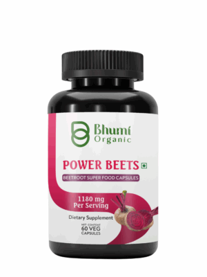 Bhumi Organic Power Beets Supplement – 1180mg with Beetroot, CoQ10 & Grape Seed Extract – 60 Veg Capsules