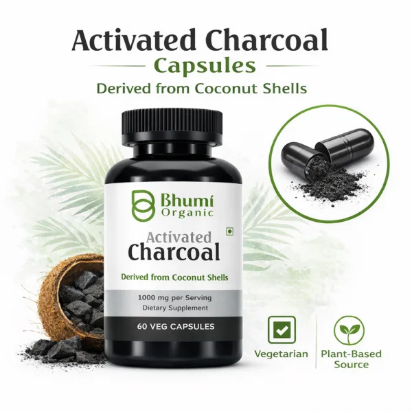 Pure Natural Activated Coconut Charcoal Capsules | Detox & Digestive Cleanse | 60 Vegan Caps