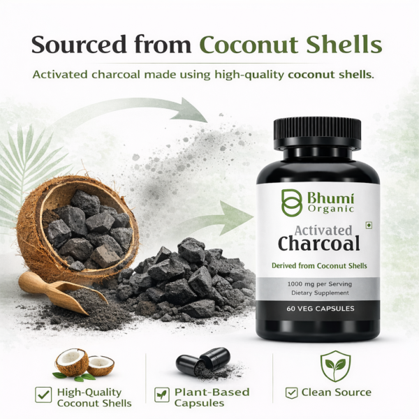 Pure Natural Activated Coconut Charcoal Capsules | Detox & Digestive Cleanse | 60 Vegan Caps
