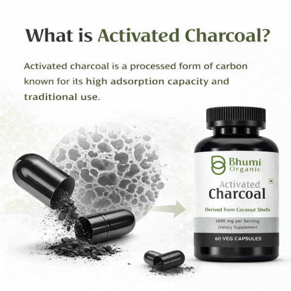 Pure Natural Activated Coconut Charcoal Capsules | Detox & Digestive Cleanse | 60 Vegan Caps