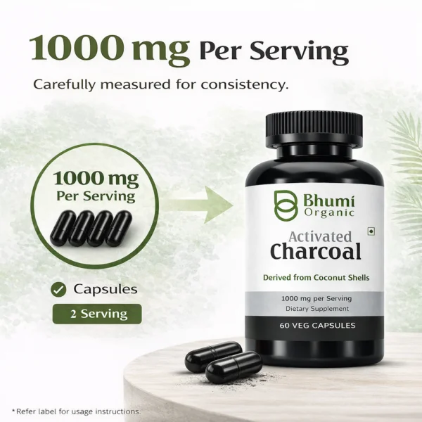 Pure Natural Activated Coconut Charcoal Capsules | Detox & Digestive Cleanse | 60 Vegan Caps