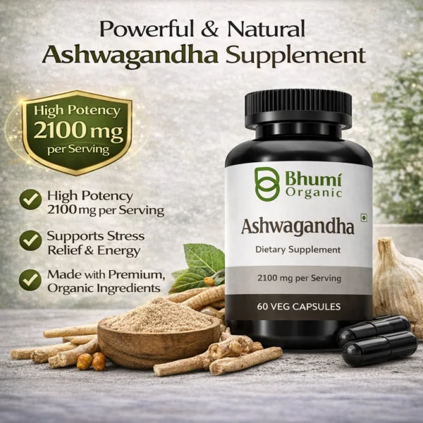 Ashwagandha Capsules 2100mg | High Potency Stress & Energy Support | 60 Vegan Caps