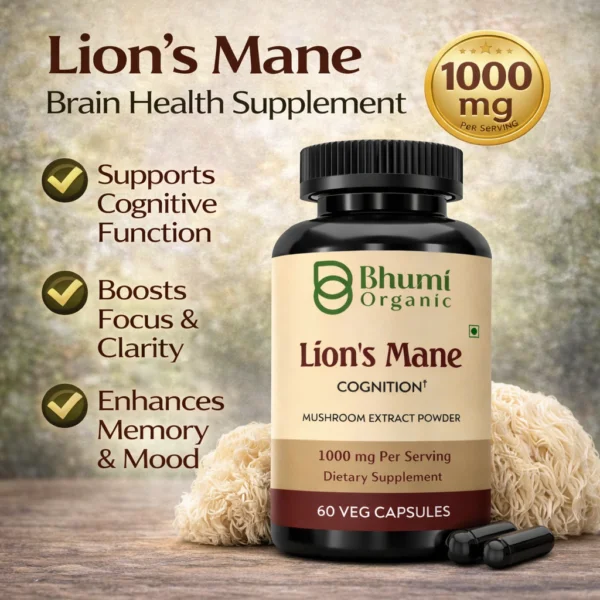 Lion’s Mane Capsules | 1000mg Pure Mushroom Extract | Brain, Memory & Focus Support