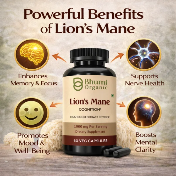 Lion’s Mane Capsules | 1000mg Pure Mushroom Extract | Brain, Memory & Focus Support