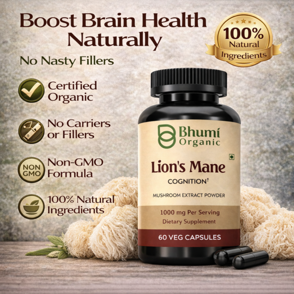Lion’s Mane Capsules | 1000mg Pure Mushroom Extract | Brain, Memory & Focus Support