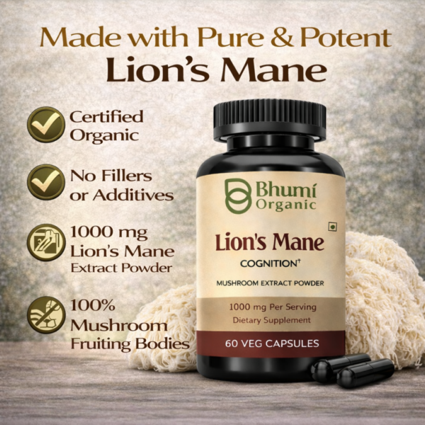 Lion’s Mane Capsules | 1000mg Pure Mushroom Extract | Brain, Memory & Focus Support