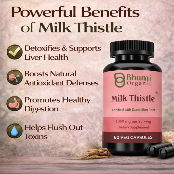 Milk Thistle & Dandelion Root | 1050mg Natural Liver Detox & Cleanse | 60 Vegan Caps
