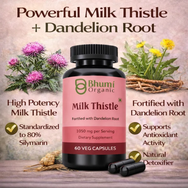 Milk Thistle & Dandelion Root | 1050mg Natural Liver Detox & Cleanse | 60 Vegan Caps