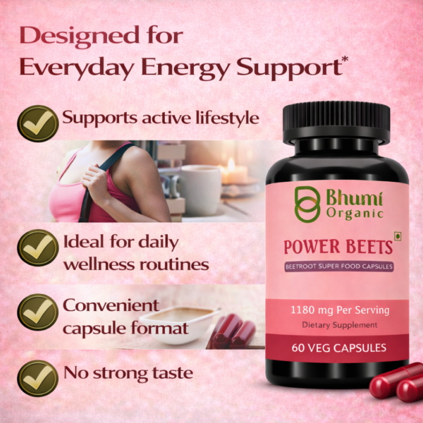 Power Beets Supplement | 1180mg Beetroot + CoQ10 + Grape Seed | Energy & Circulation Support | 60 Veg Caps