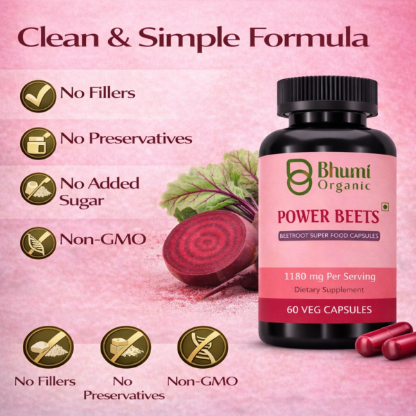 Power Beets Supplement | 1180mg Beetroot + CoQ10 + Grape Seed | Energy & Circulation Support | 60 Veg Caps