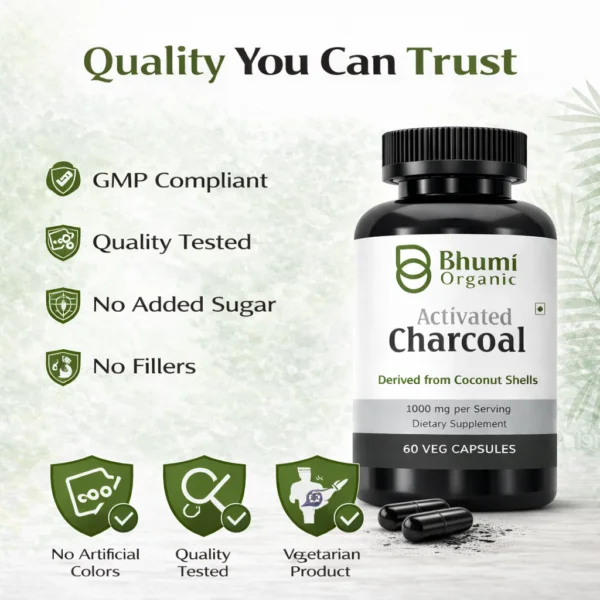 Pure Natural Activated Coconut Charcoal Capsules | Detox & Digestive Cleanse | 60 Vegan Caps