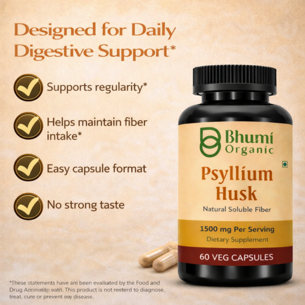 Psyllium Husk Capsules | 1500mg Natural Soluble Fiber | Digestive & Regularity Support | 60 Veg Caps