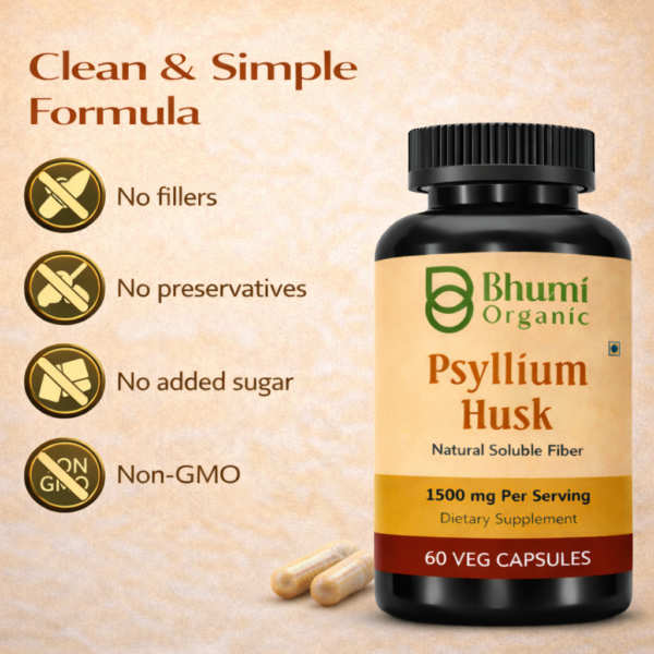 Psyllium Husk Capsules | 1500mg Natural Soluble Fiber | Digestive & Regularity Support | 60 Veg Caps