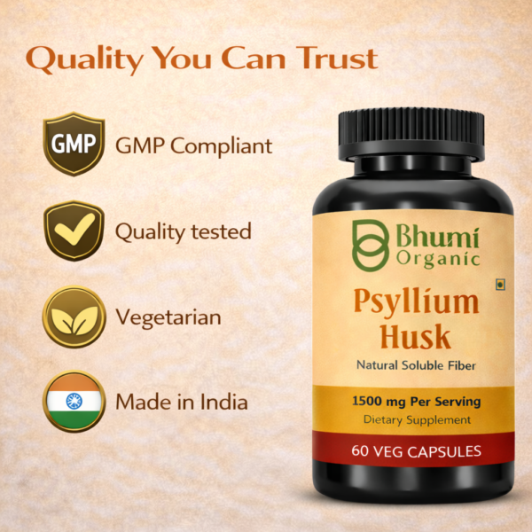 Psyllium Husk Capsules | 1500mg Natural Soluble Fiber | Digestive & Regularity Support | 60 Veg Caps