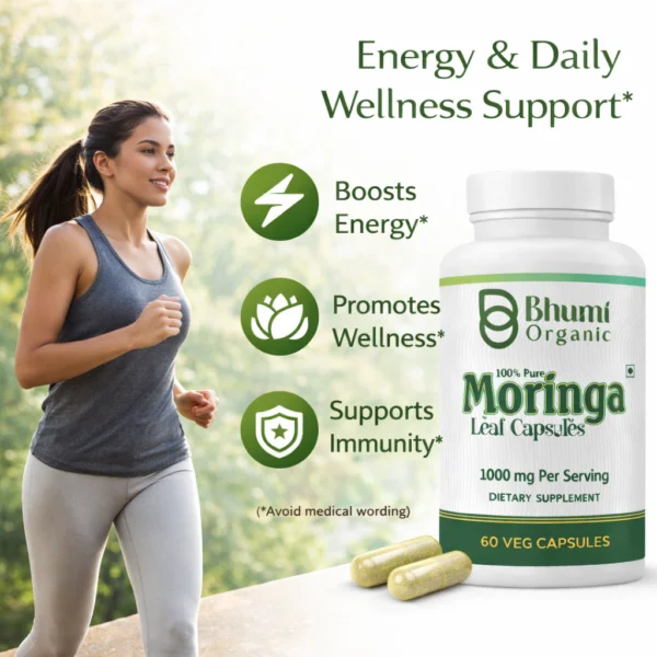 Pure Natural Moringa Capsules | Daily Energy & Immunity Support | 60 Vegan Capsules
