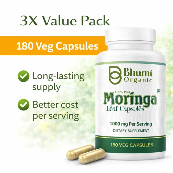 Pure Natural Moringa Capsules | Daily Energy, Immunity & Vitality | 180 Vegan Capsules