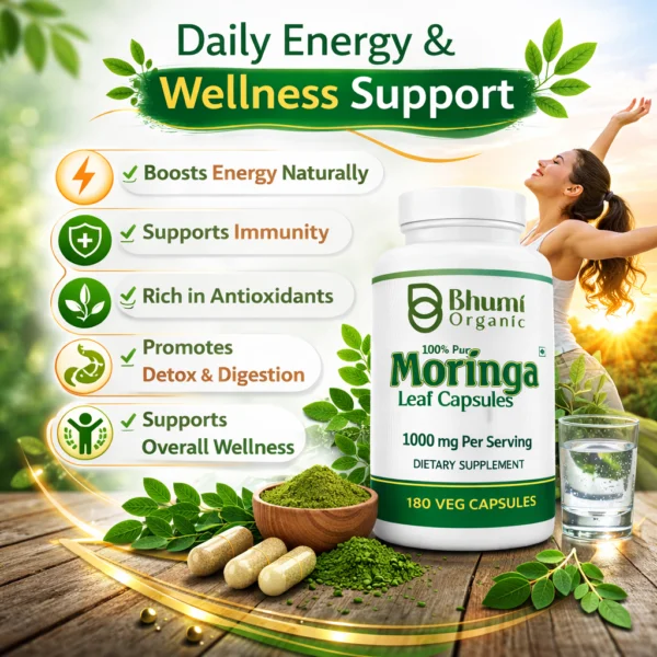 Pure Natural Moringa Capsules | Daily Energy, Immunity & Vitality | 180 Vegan Capsules