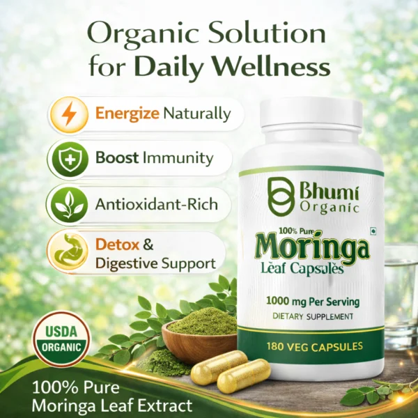 Pure Natural Moringa Capsules | Daily Energy, Immunity & Vitality | 180 Vegan Capsules