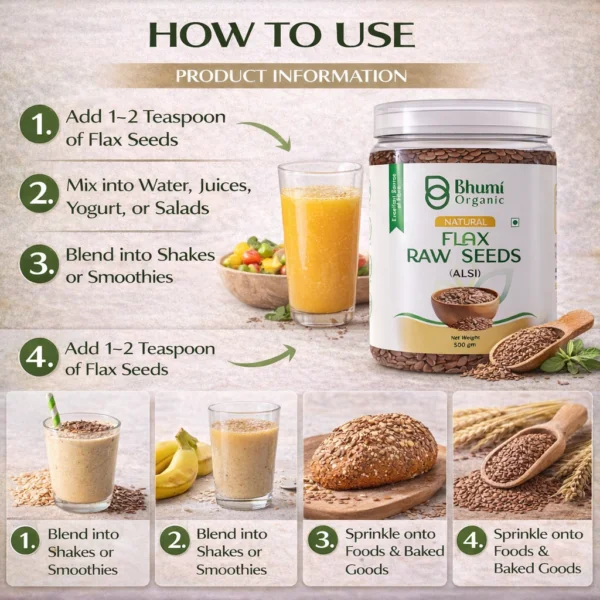 Bhumi Organic Golden Flax Seeds | Pure Natural | Omega-3 Rich Superfood | 500gm