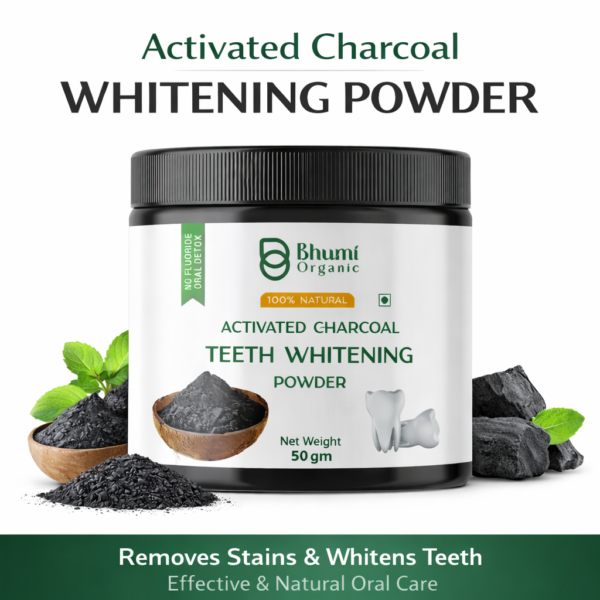 Bhumi Organic Coconut Charcoal Teeth Whitening Powder | Natural Stain Removal | 100g