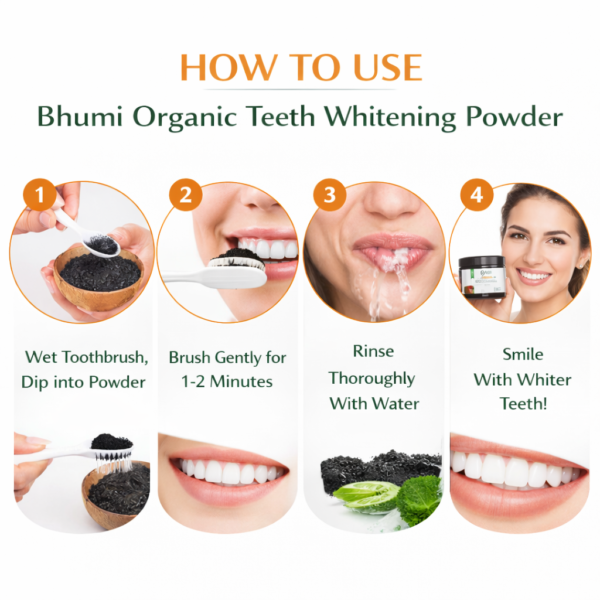 Bhumi Organic Coconut Charcoal Teeth Whitening Powder | Natural Stain Removal | 100g