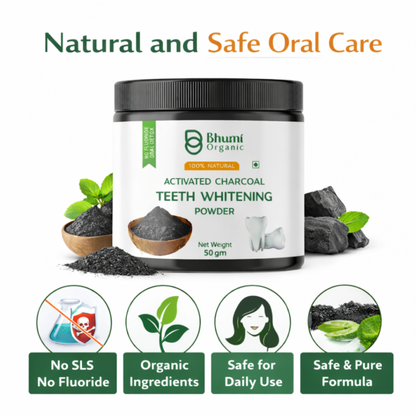 Bhumi Organic Coconut Charcoal Teeth Whitening Powder | Natural Stain Removal | 100g