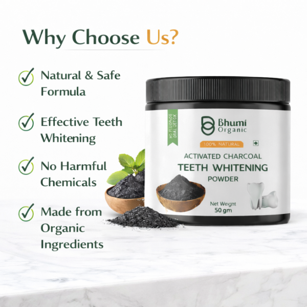 Bhumi Organic Coconut Charcoal Teeth Whitening Powder | Natural Stain Removal | 100g