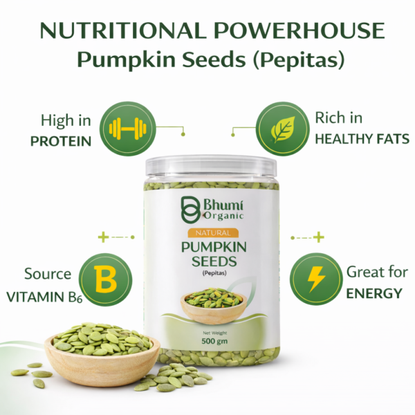 Bhumi Organic Pumpkin Seeds | Pure Natural | High-Protein Superfood | 500gm