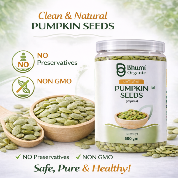 Bhumi Organic Pumpkin Seeds | Pure Natural | High-Protein Superfood | 500gm
