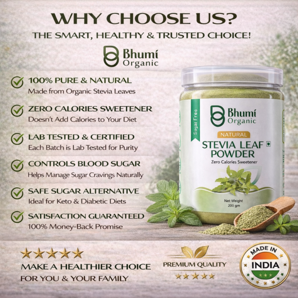 Bhumi Organic Green Stevia Leaf Powder 400g | Zero Calorie Natural Sweetener