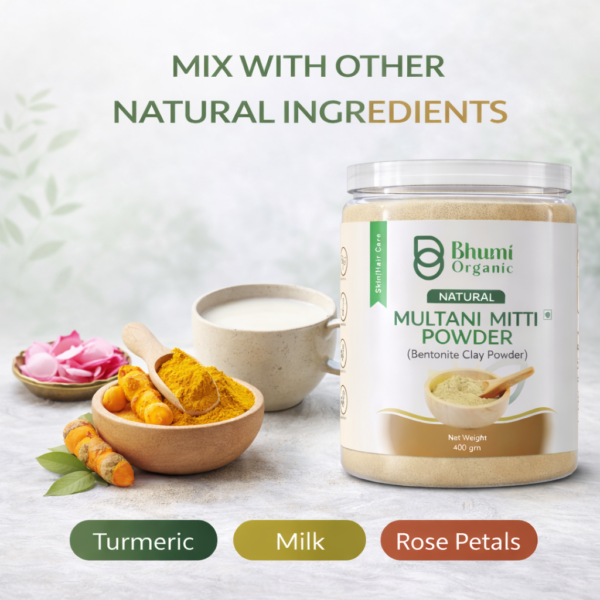 Bhumi Organic Multani Mitti Powder 400g (Pack of 4) | For Oily Skin, Acne & Deep Cleansing