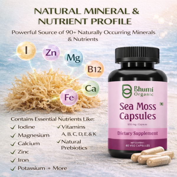 Pure Natural Herbal Blend | Sea Moss + Burdock + Ashwagandha + Black Seed | 1500mg Holistic Wellness | 60 Veg Caps