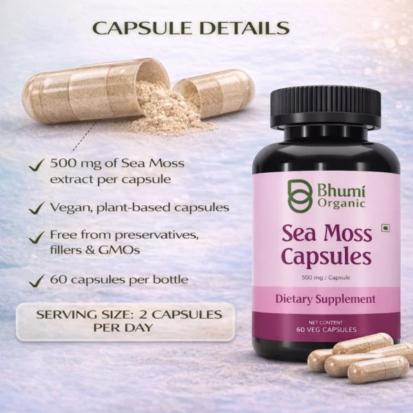 Pure Natural Herbal Blend | Sea Moss + Burdock + Ashwagandha + Black Seed | 1500mg Holistic Wellness | 60 Veg Caps