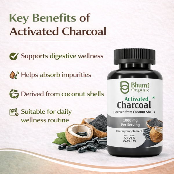 Pure Natural Activated Coconut Charcoal Capsules | Detox & Digestive Cleanse | 60 Vegan Caps