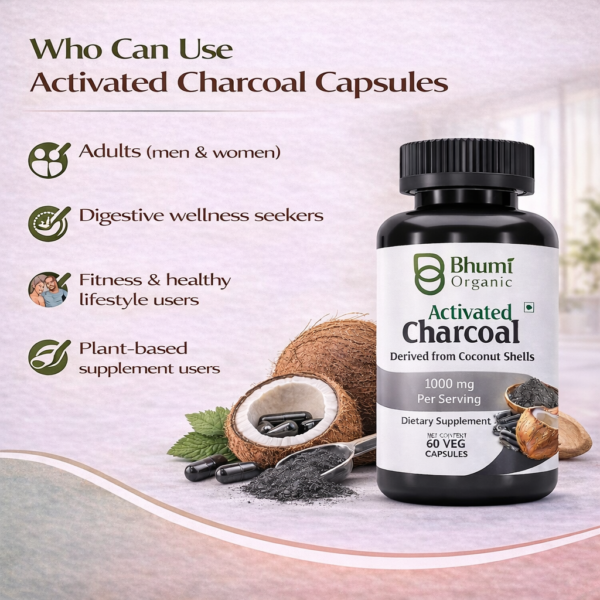 Pure Natural Activated Coconut Charcoal Capsules | Detox & Digestive Cleanse | 60 Vegan Caps