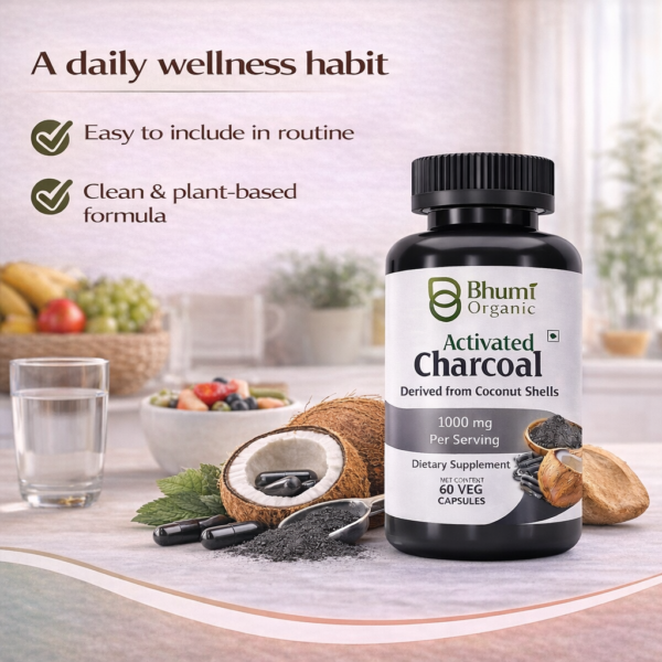 Pure Natural Activated Coconut Charcoal Capsules | Detox & Digestive Cleanse | 60 Vegan Caps