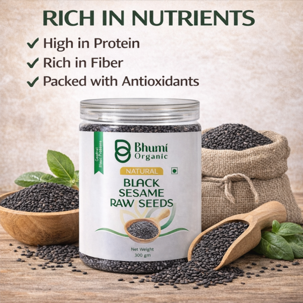 Bhumi Organic Black Sesame Seeds | Pure Natural | Ayurvedic Superfood | 600g