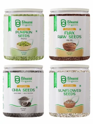 Bhumi Organic 4 Superseed Combo (Chia, Pumpkin, Sunflower & Flax) 300 gms each | Immunity combo for Weight Management | Mix Seeds for Eating | Diet Snacks | Superfood