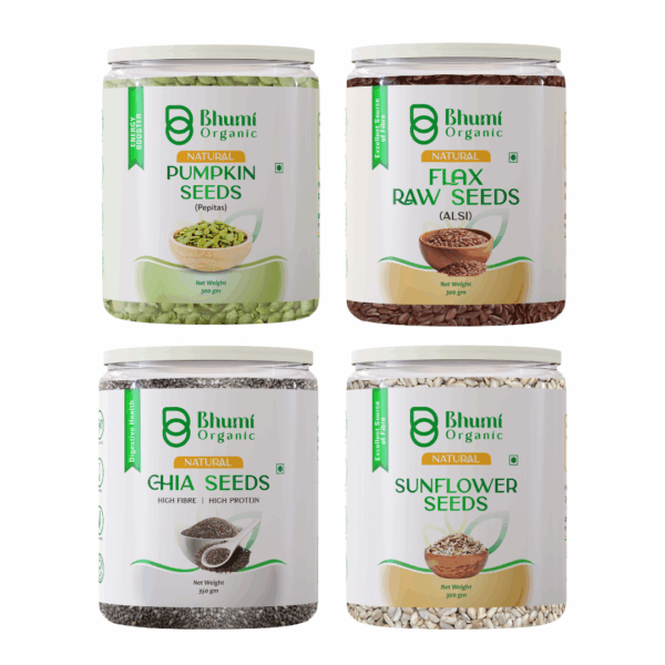 Bhumi Organic 4 Superseed Combo (Chia, Pumpkin, Sunflower & Flax) 300 gms each | Immunity combo for Weight Management | Mix Seeds for Eating | Diet Snacks | Superfood