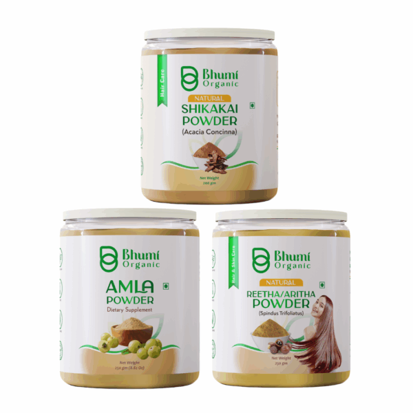 Bhumi Organic Hair Care Powder Set, Amla 250g, Reetha 250g, Shikakai 200g , Natural Hair Treatment