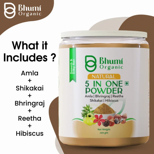 Bhumi Organic 5-in-1 Hair Care Powder 400g | Amla, Bhringraj | For Hair Fall & Growth
