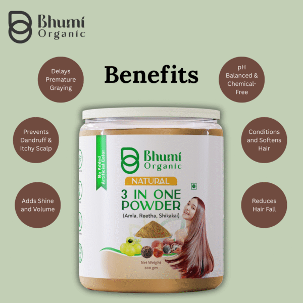 Bhumi Organic 3-in-1 Hair Powder with Amla, Bhringraj, Shikakai | 400g
