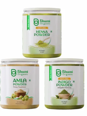 Bhumi Organic Natural Hair Care Combo Pack, Henna Powder 200g, Indigo Powder 180g, Amla Powder 250g
