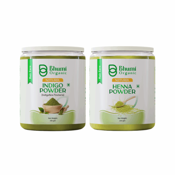 Bhumi Organic Natural Hair Color Set, Henna Powder 200g and Indigo Powder 180g, Chemical-Free