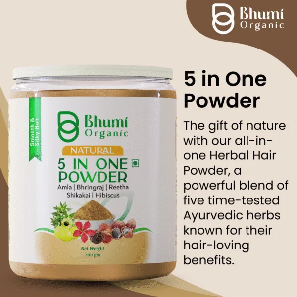 Bhumi Organic 5-in-1 Hair Care Powder 400g | Amla, Bhringraj | For Hair Fall & Growth