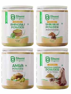 Bhumi Organic Natural Hair Care Powder Set, Amla 250g, Reetha 250g, Shikakai 200g, Bhringraj 200g