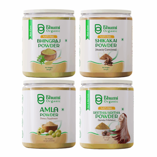 Bhumi Organic Natural Hair Care Powder Set, Amla 250g, Reetha 250g, Shikakai 200g, Bhringraj 200g