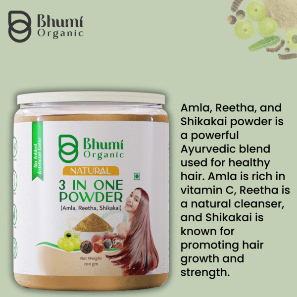 Bhumi Organic 3-in-1 Hair Powder with Amla, Bhringraj, Shikakai | 400g