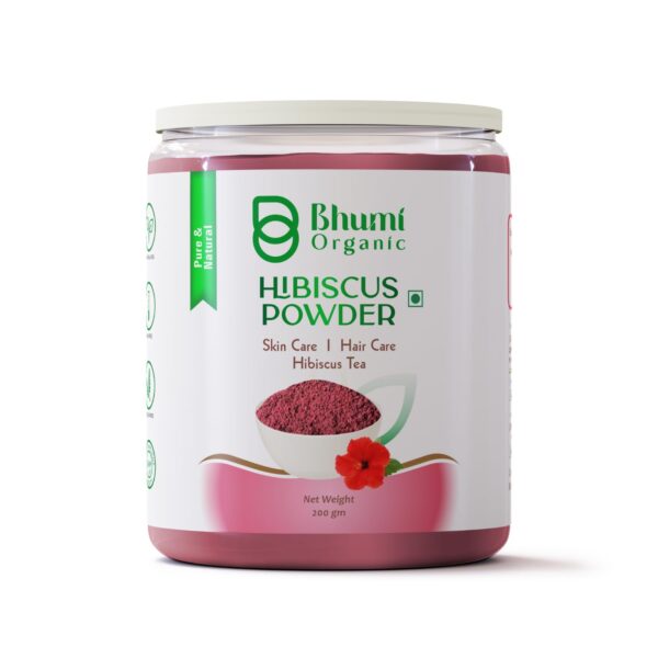Bhumi Organic Hibiscus Powder, 200g, Natural Hair Growth and Care, for Hair Pack, Face Pack and Tea